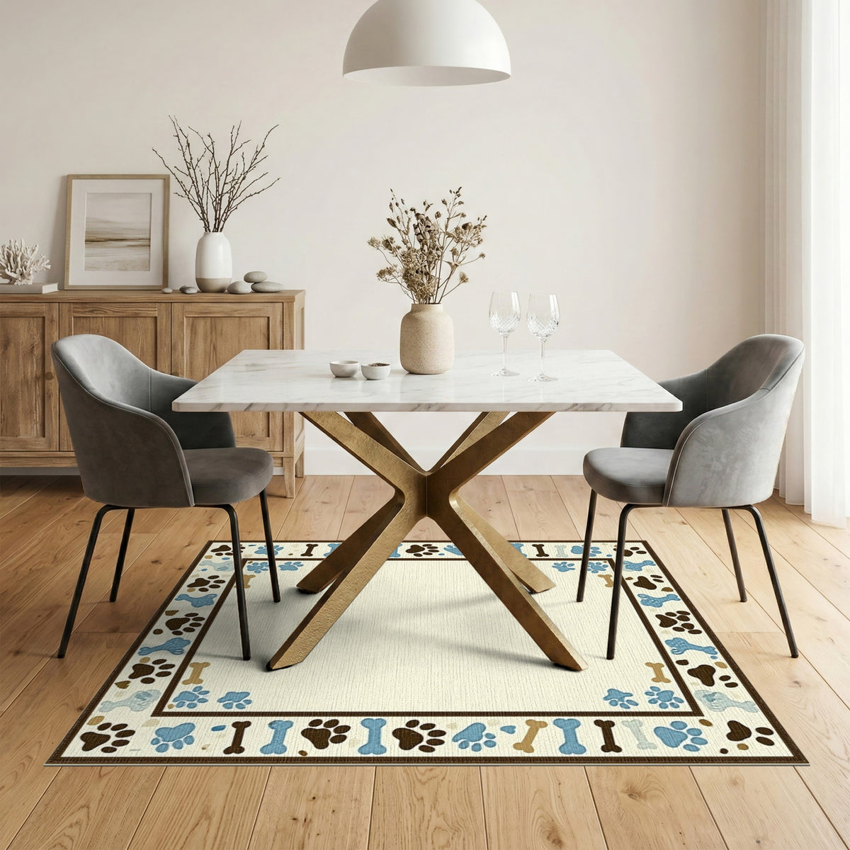 Blue Paw Print Bone Kids Area Rug
