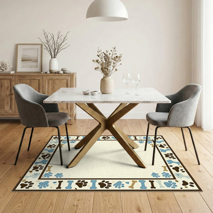 Blue Paw Print Bone Kids Area Rug