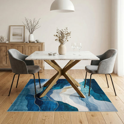 Blue Teal Wave Abstract Area Rug