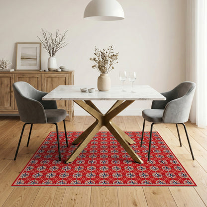 Red Nautical Compass Washable Area Rug