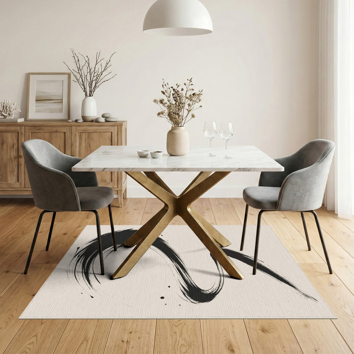 Abstract Area Abstract Black Brushstroke Area Rug
