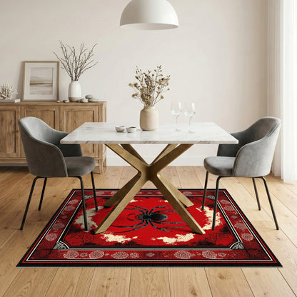 Red Gothic Spider Distressed Area Rug