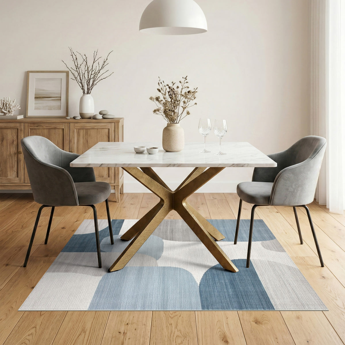 Blue Teal Abstract Circle Area Rug