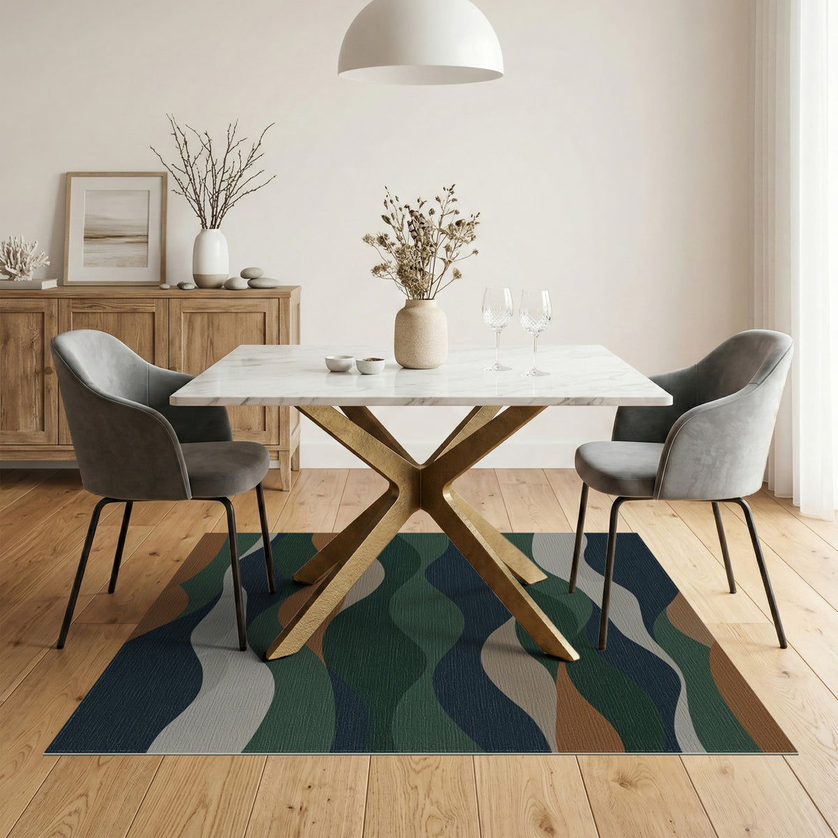 Abstract Wave Multi-Color and Patterns Area Rug