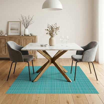 Teal Geometric Grid Washable Area Rug