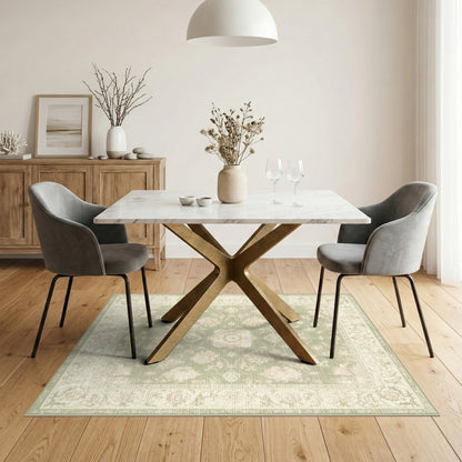 Sage Green Floral Vintage Area Rug