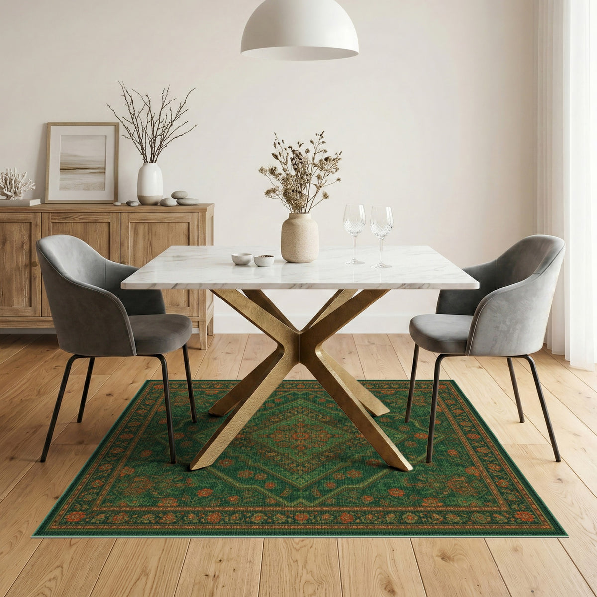 Green Medallion Green Traditional Persian Medallion Area Rug