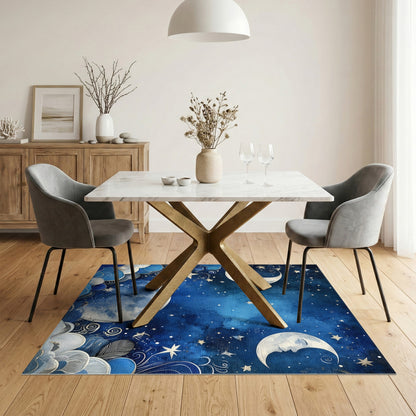 Celestial Moonlit Sky Blue Area Rug