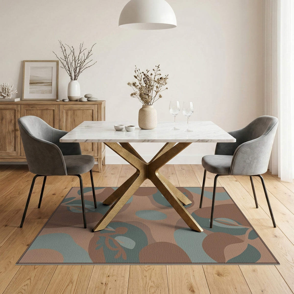 Abstract Brown Teal Organic Area Rug
