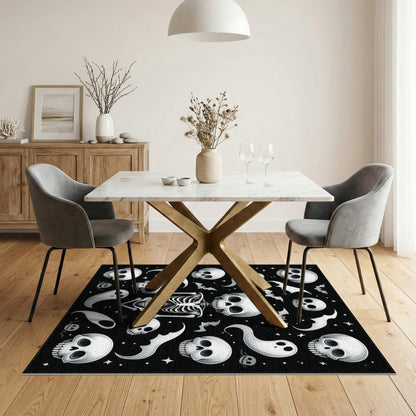 Black White Skeleton Ghost Area Rug