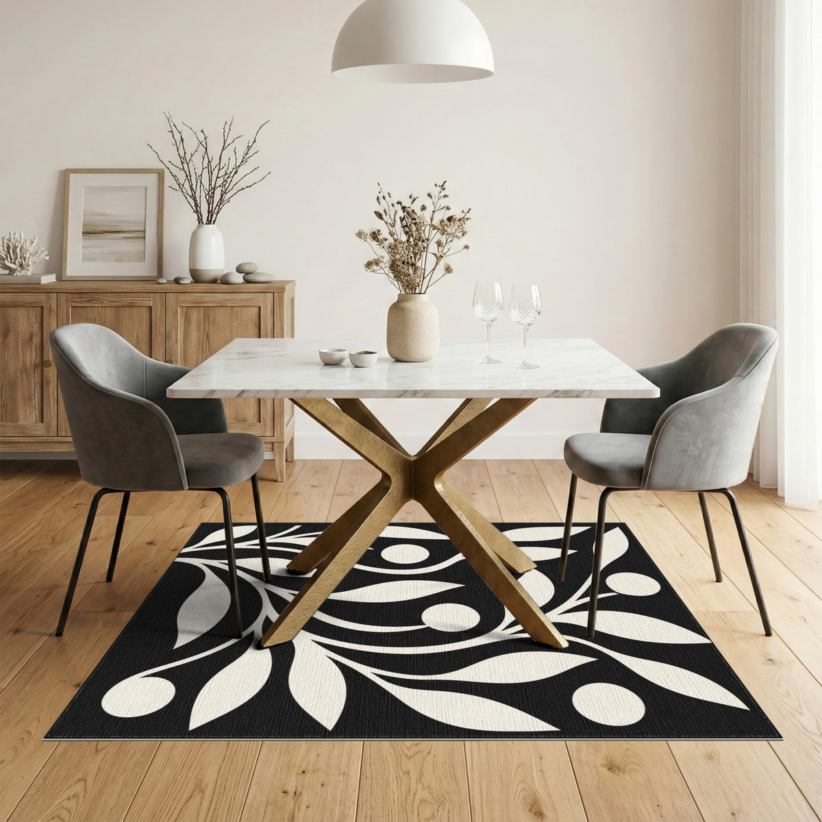 Black and White Abstract Area Black White Abstract Leaf Area Rug