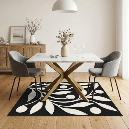 Black and White Abstract Area Black White Abstract Leaf Area Rug