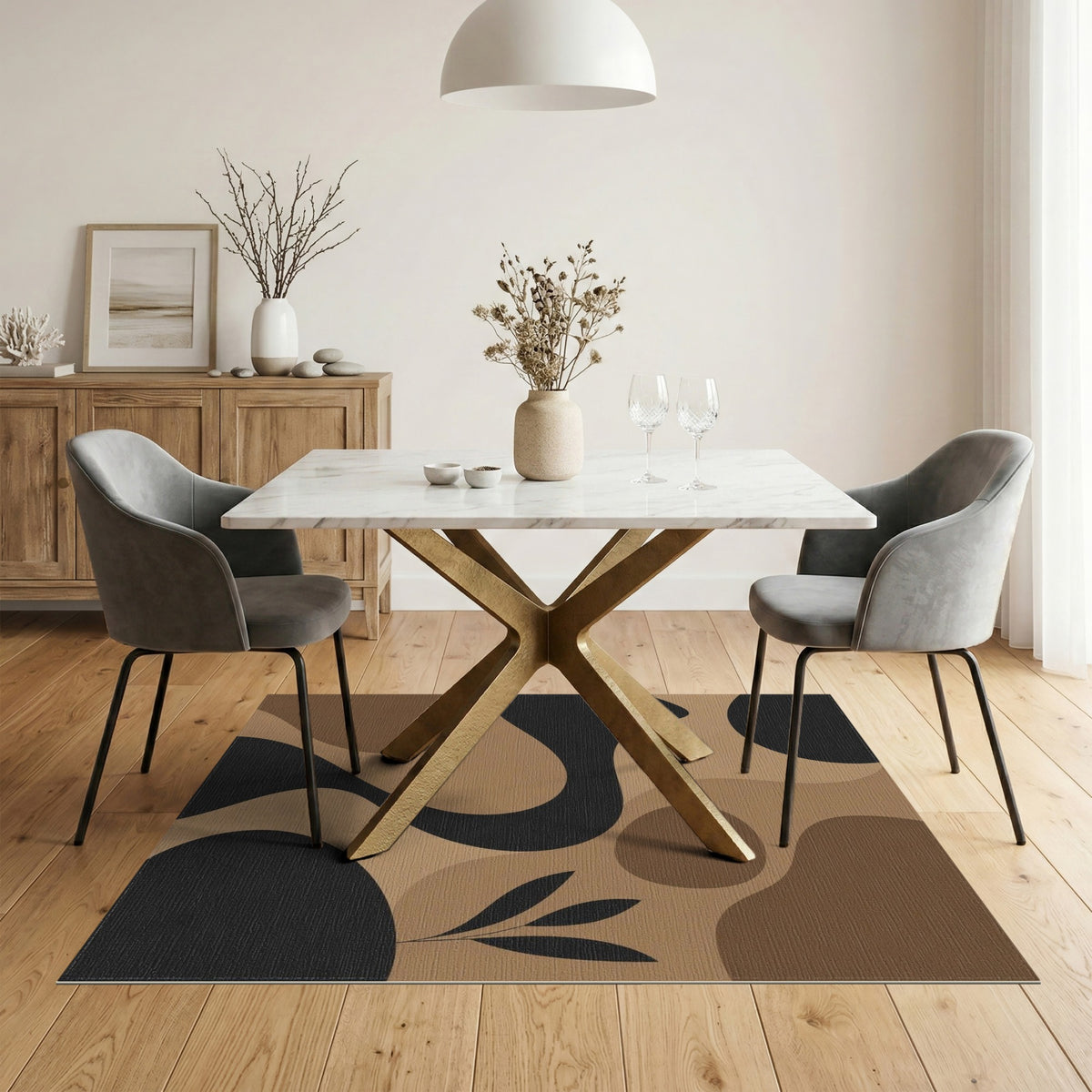 Brown Tan Abstract Organic Area Rug