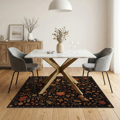 Celestial Floral Area Rug with Moon and Butterflies