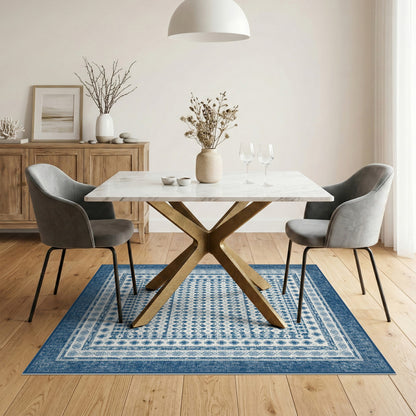 Blue Distressed Vintage Geometric Area Rug