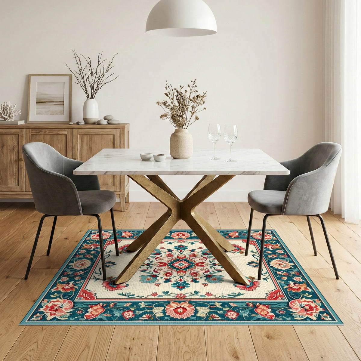 Blue and Teal Medallion Teal Floral Medallion Vintage Area Rug