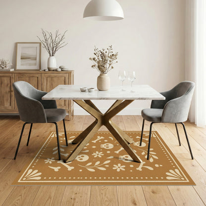 Brown Skull Floral Washable Area Rug