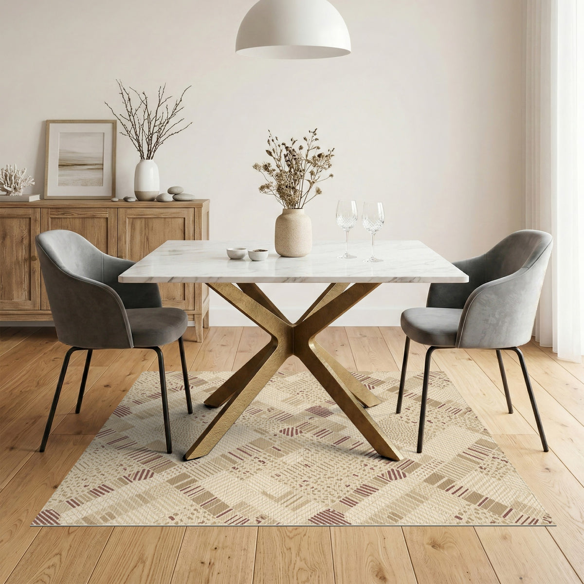 Beige and Neutral Woven Beige Geometric Woven Area Rug