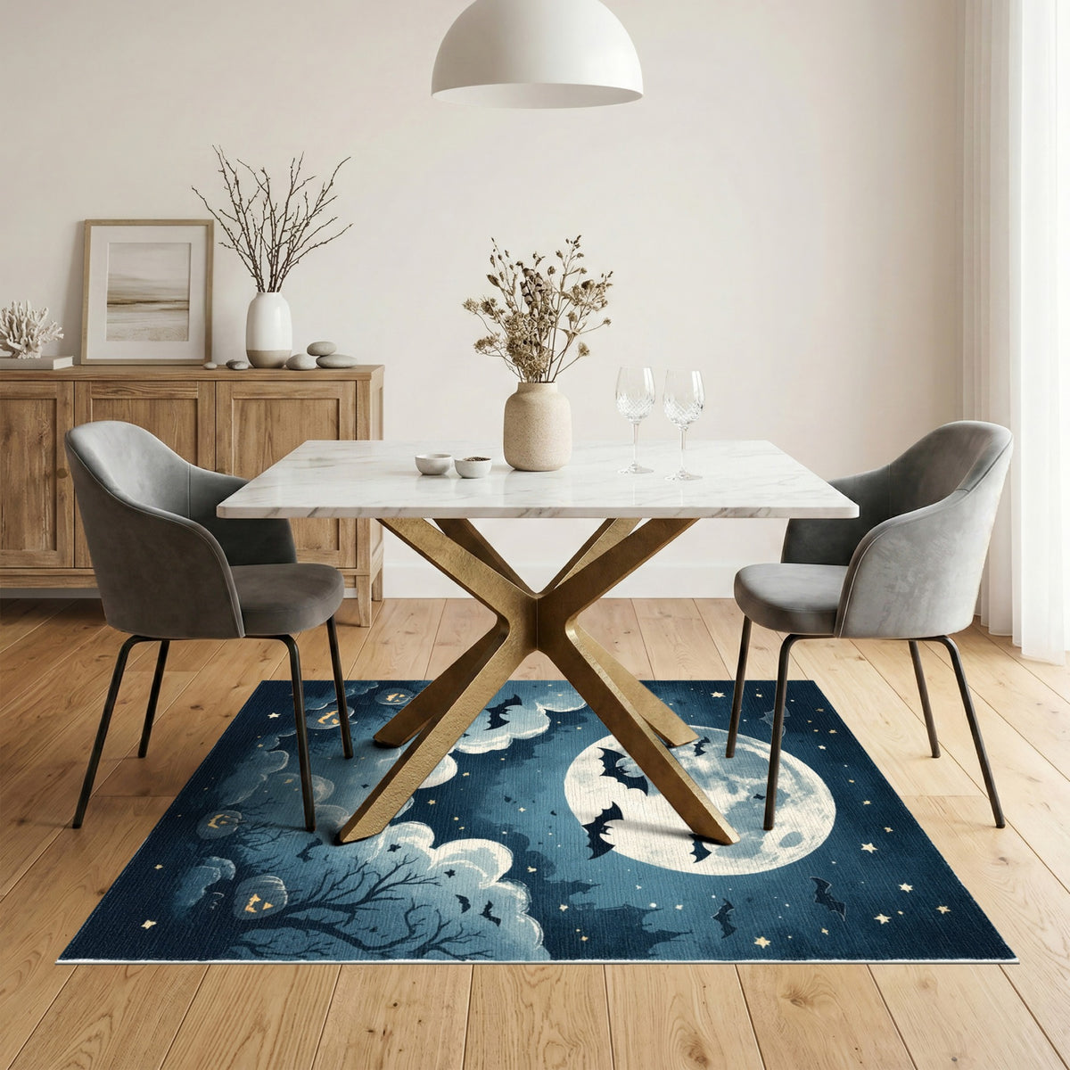 Halloween Moon Bats Area Rug
