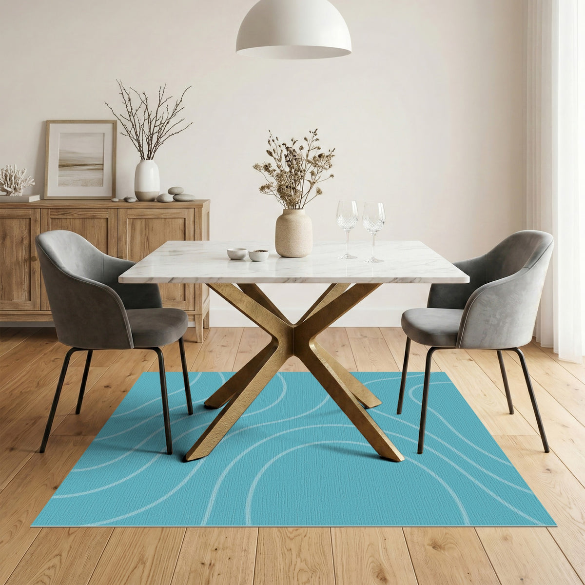 Blue and Teal Coastal Wave Area Rug