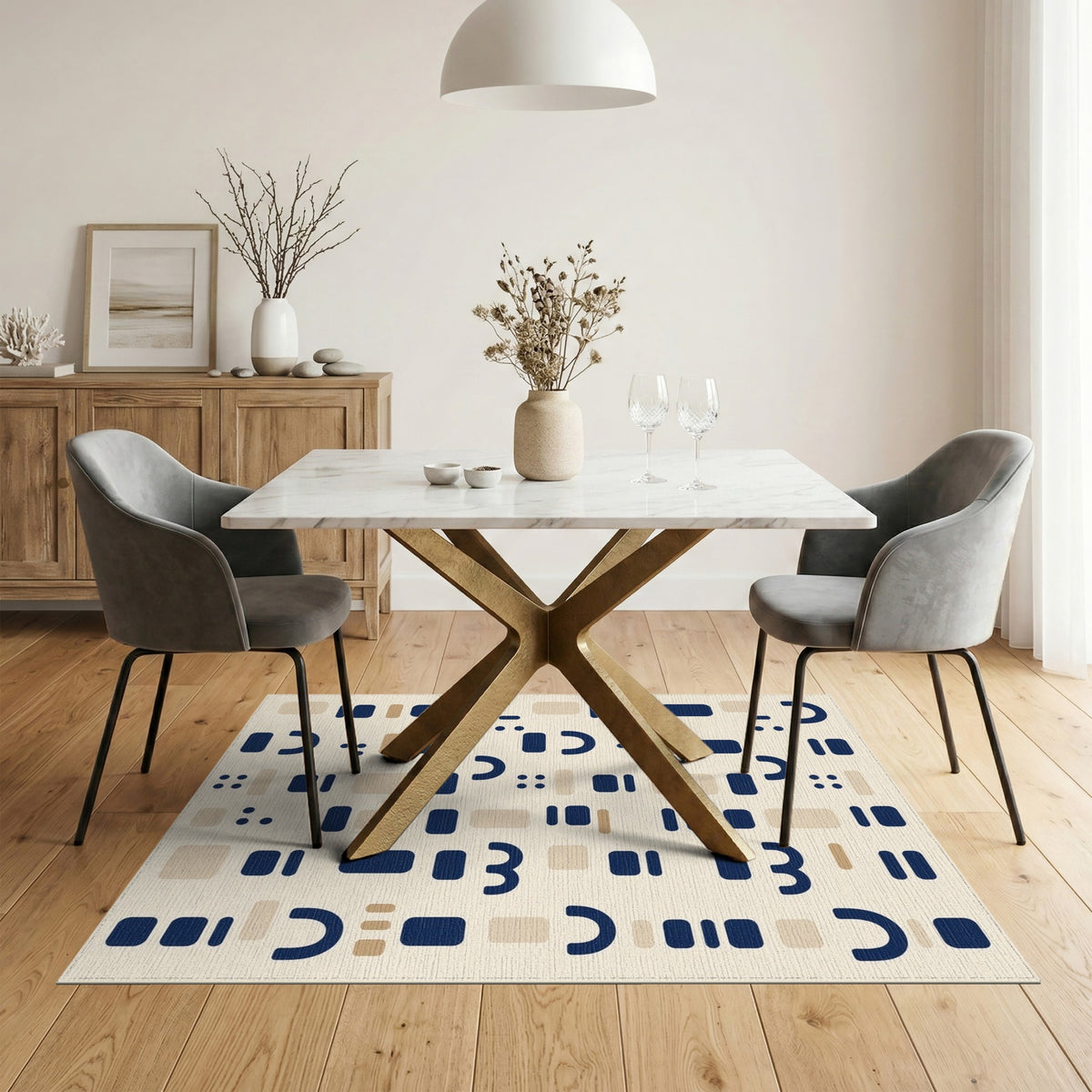 Blue and Teal Geometric Modern Navy Geometric Area Rug
