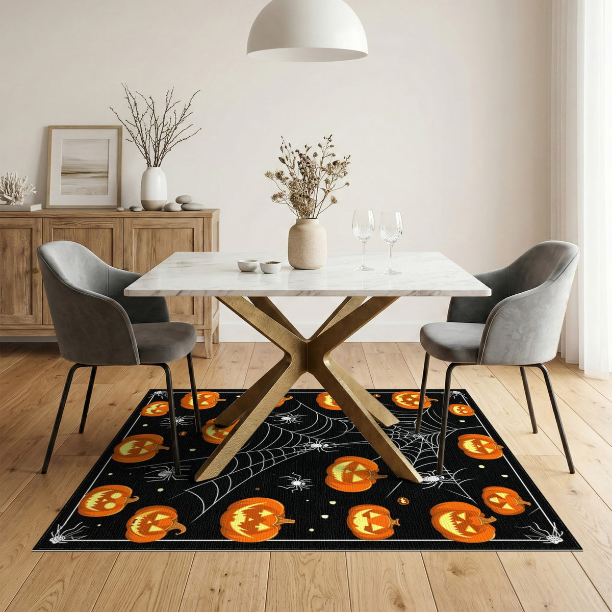 Halloween Pumpkin Spiderweb Area Rug