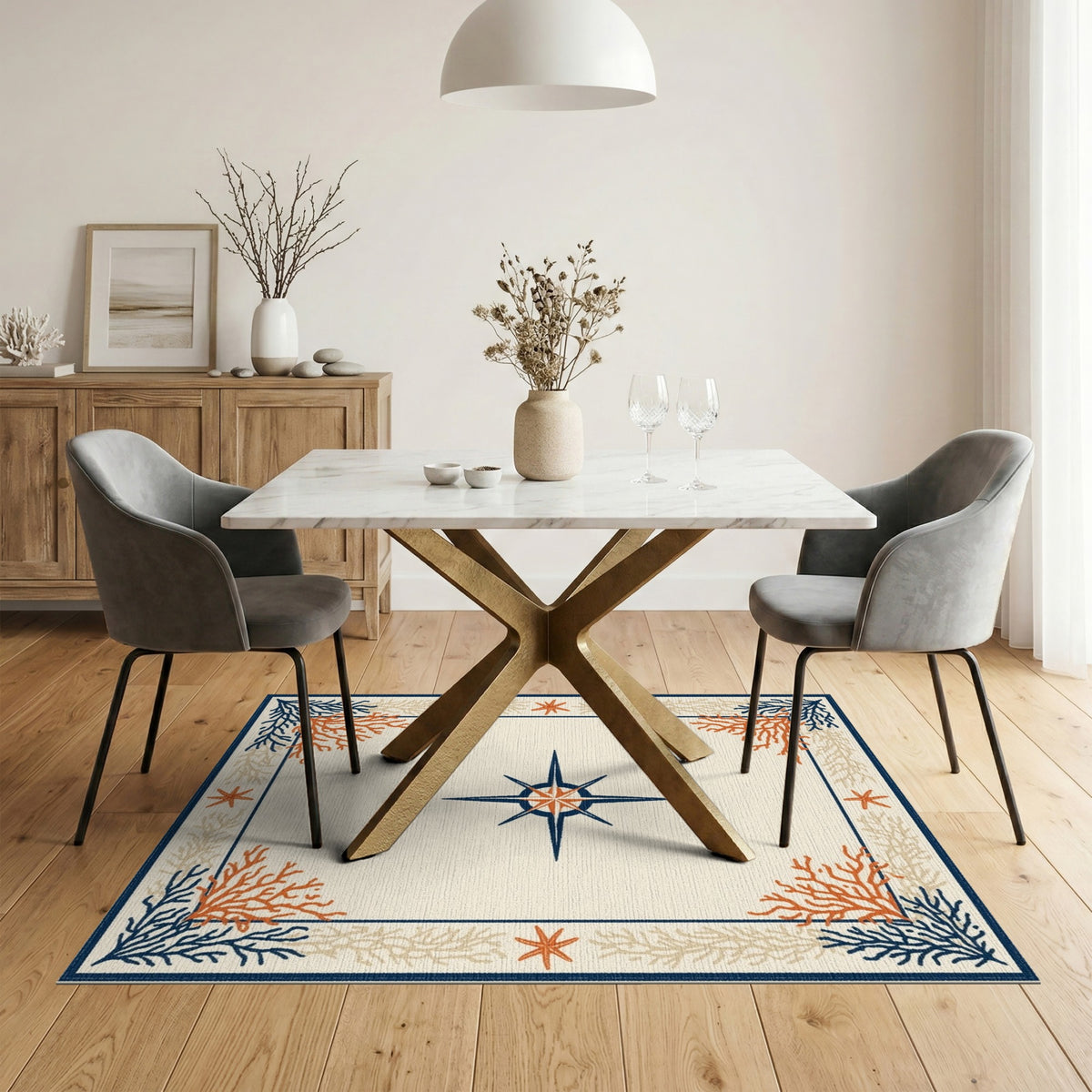 Coastal Compass Coral Area Rug