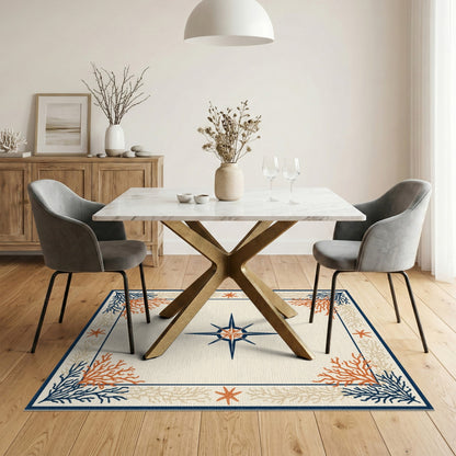 Coastal Compass Coral Area Rug