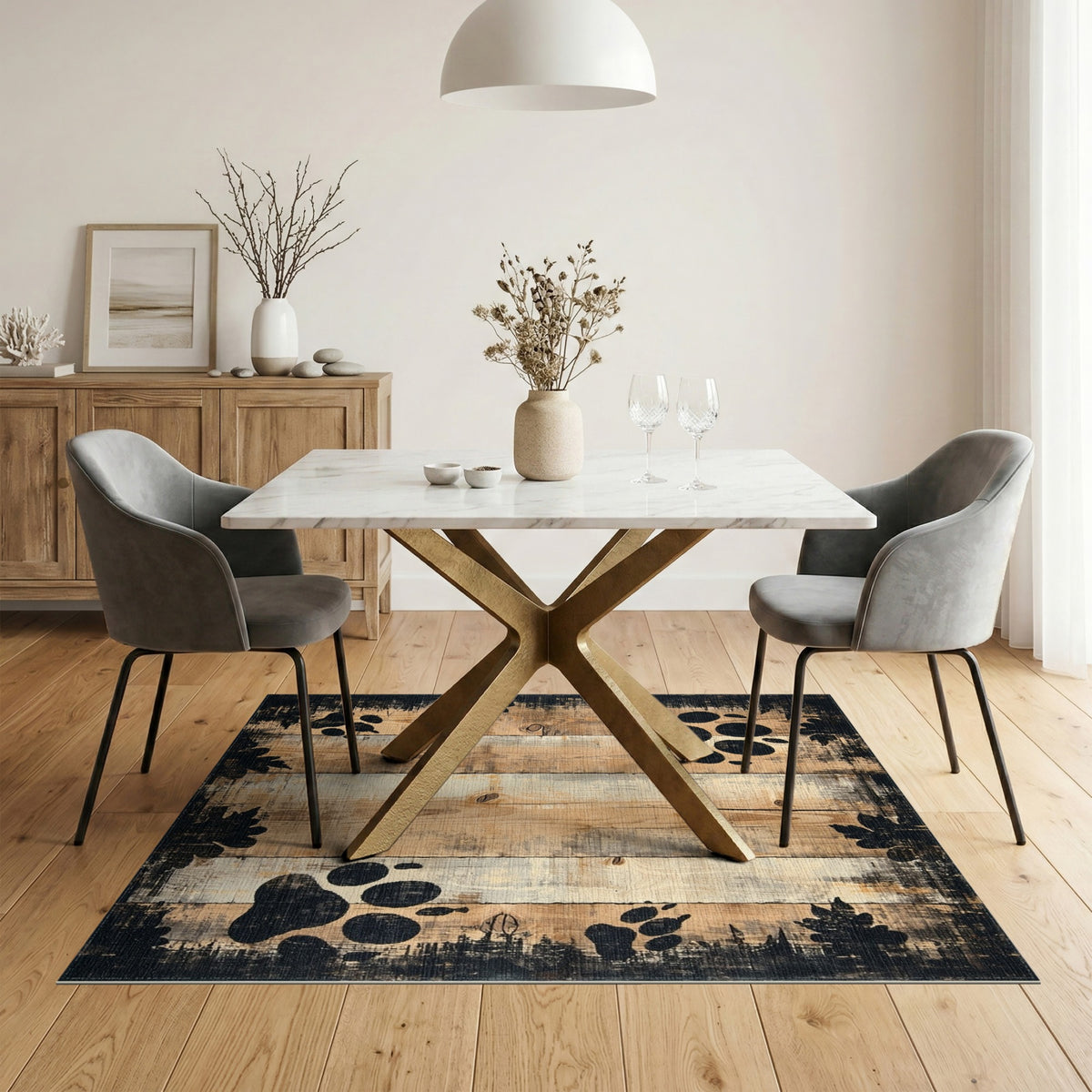 Distressed Paw Print Area Rug