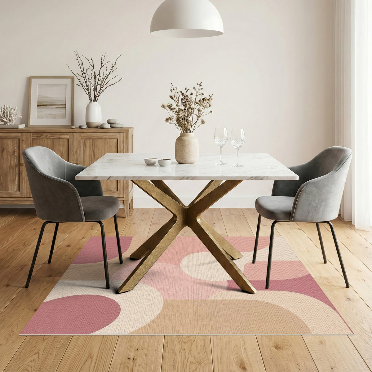 Pink Blush Pink Abstract Area Rug