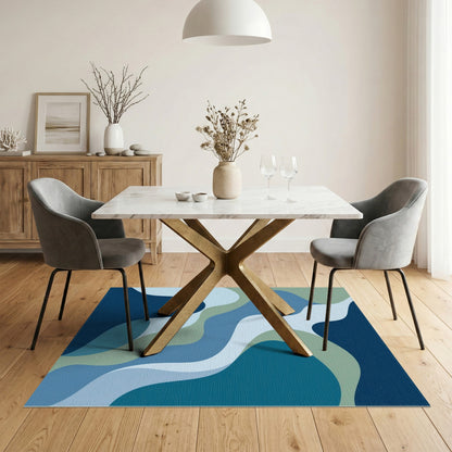 Wavy Blue and Teal Blue Teal Wavy Abstract Area Rug