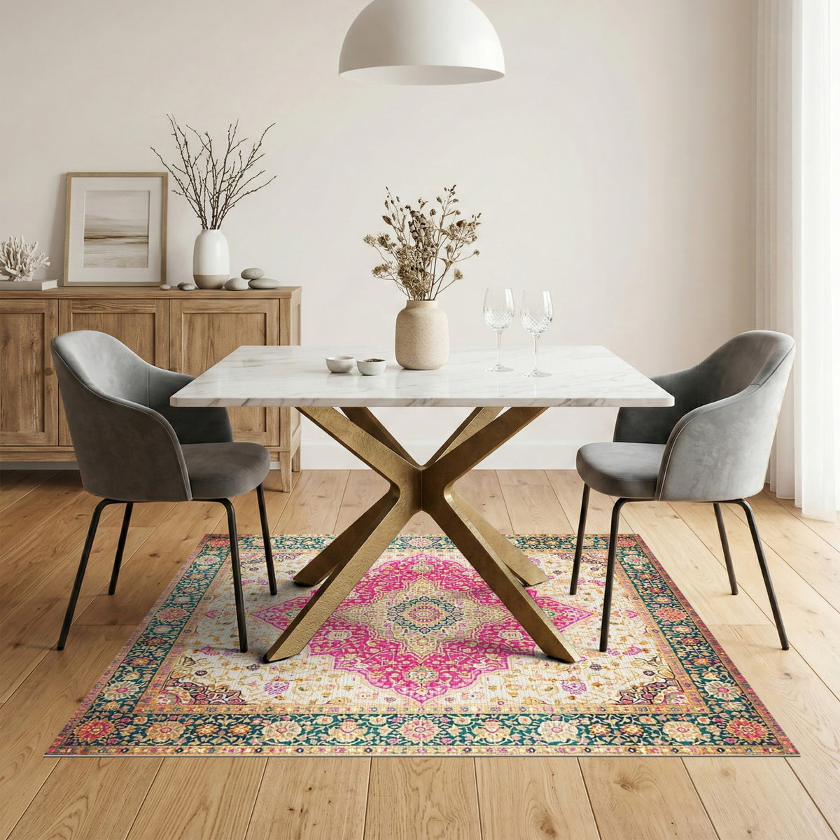 Medallion Traditional Persian Vibrant Pink Persian Medallion Area Rug