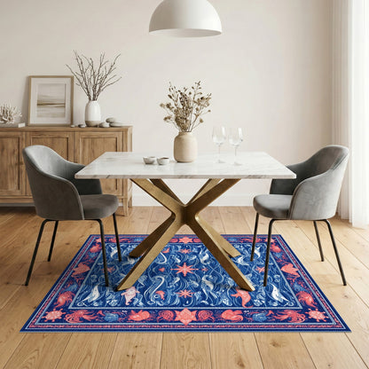 Blue Nautical Ocean Life Area Rug