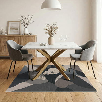 Grey Abstract Skull Skeleton Area Rug