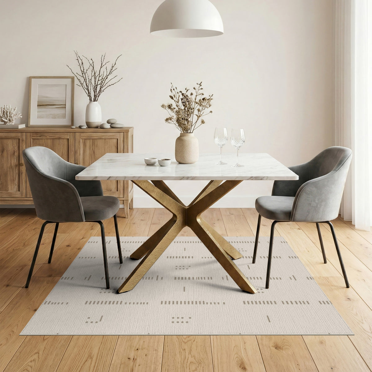 Beige Geometric Dot Line Area Rug