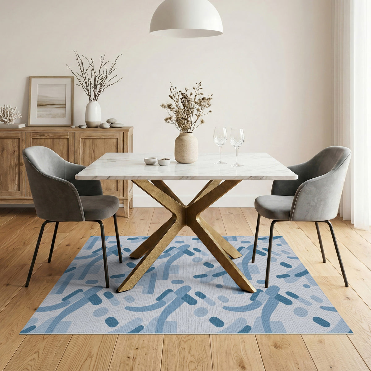Blue Geometric Modern Area Rug