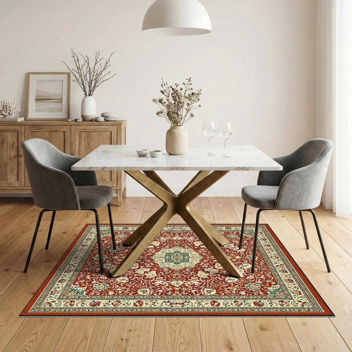 Floral Medallion Traditional Persian Red Persian Floral Medallion Area Rug