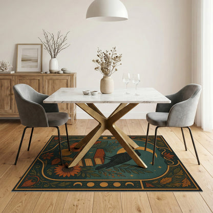 Raven Books Pumpkin Teal Area Rug