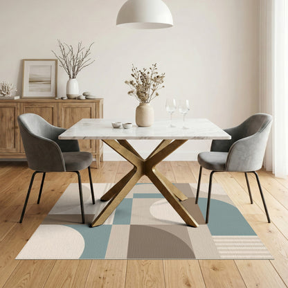 Geometric Beige Teal Modern Area Rug
