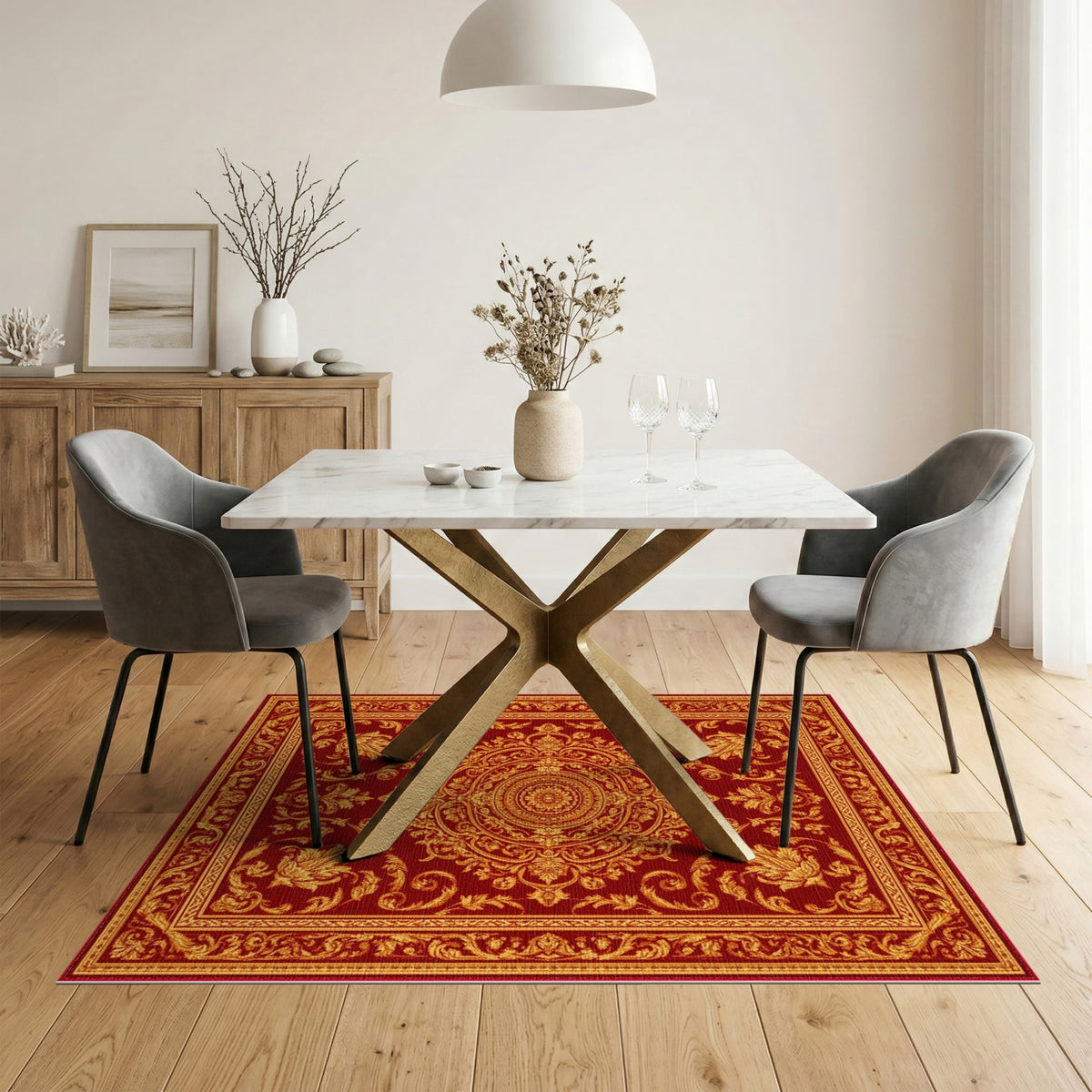 Red Gold Medallion Traditional Persian Area Rug