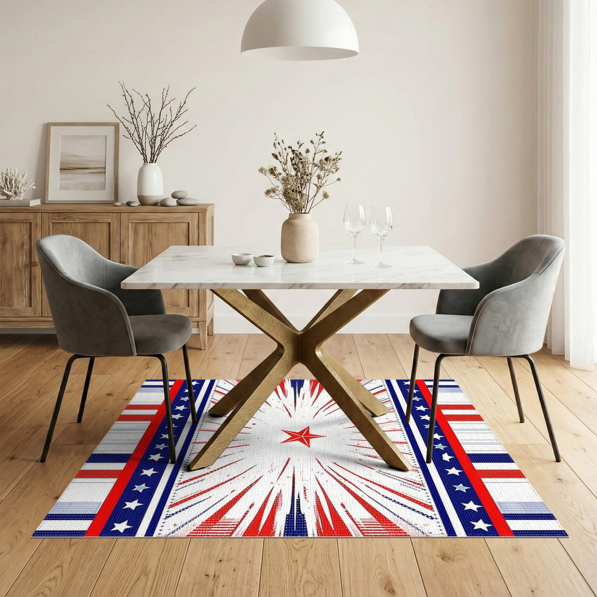 Patriotic Red Starburst Area Rug