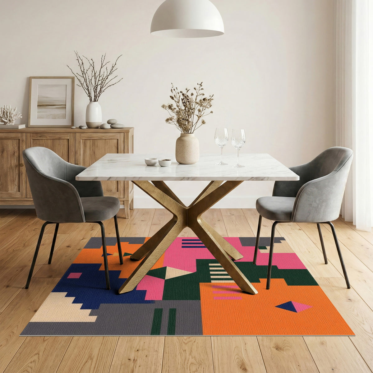 Bold Geometric Multi-Color Area Rug