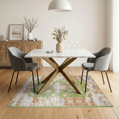 Green Floral Distressed Vintage Area Rug