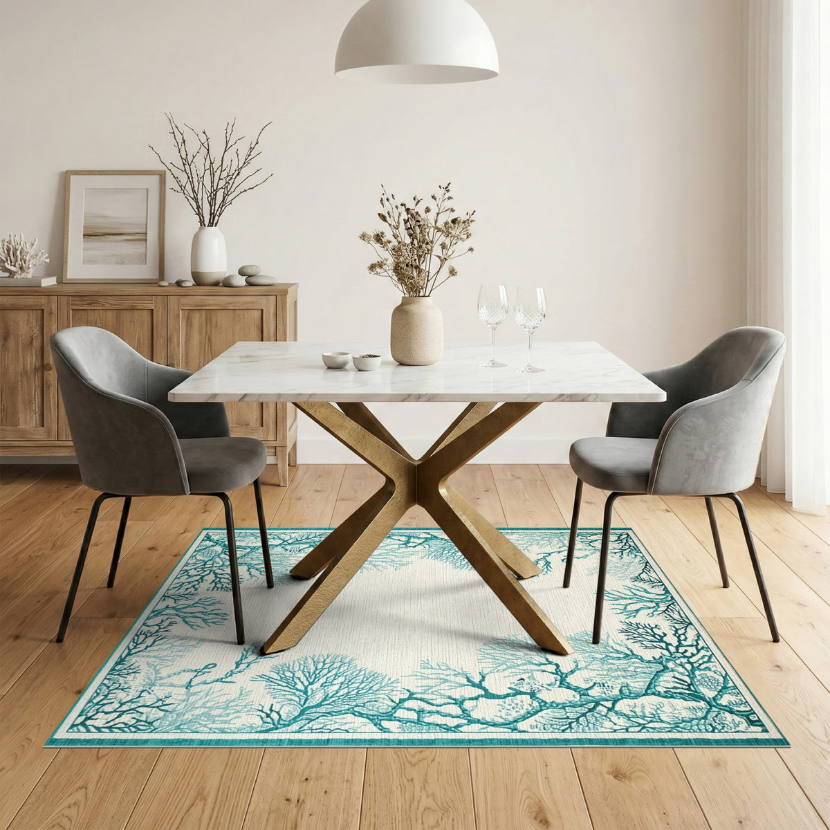 Teal Coral Coastal Area Rug
