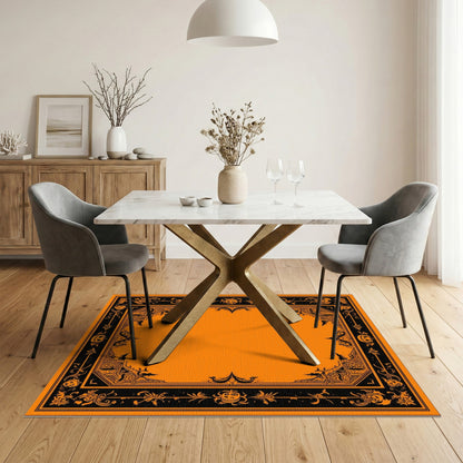 Orange Halloween Cartoon Area Rug with Pumpkins