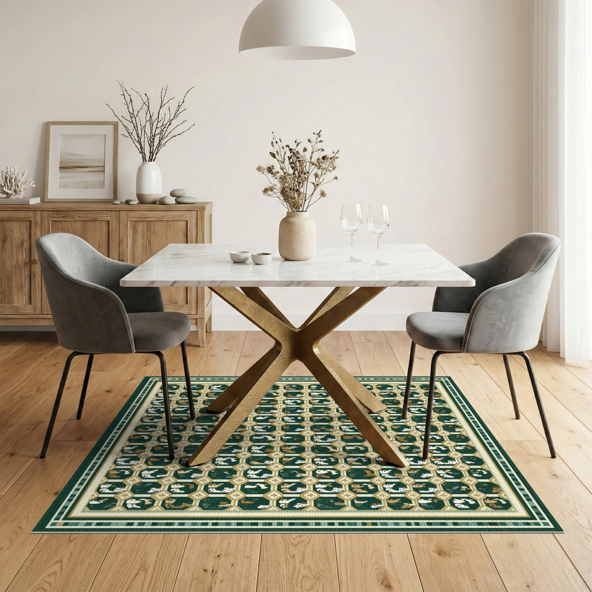 Green Bunny Lattice Area Rug