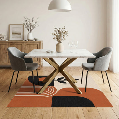 Geometric Area Rug with Leaf Silhouette in Earth Tones