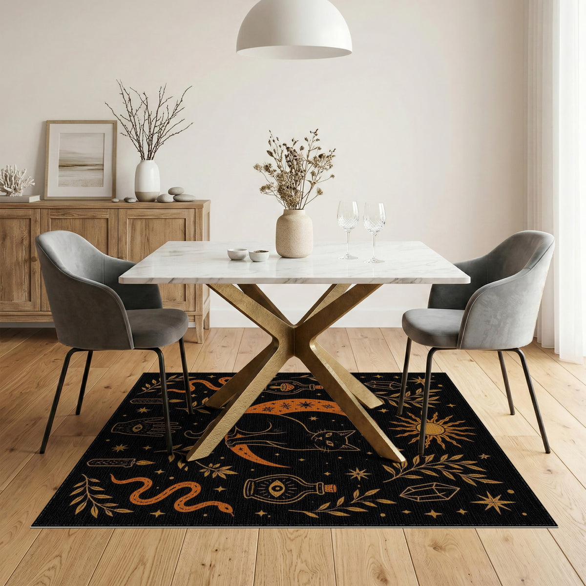 Mystical Cat Crescent Moon Area Rug