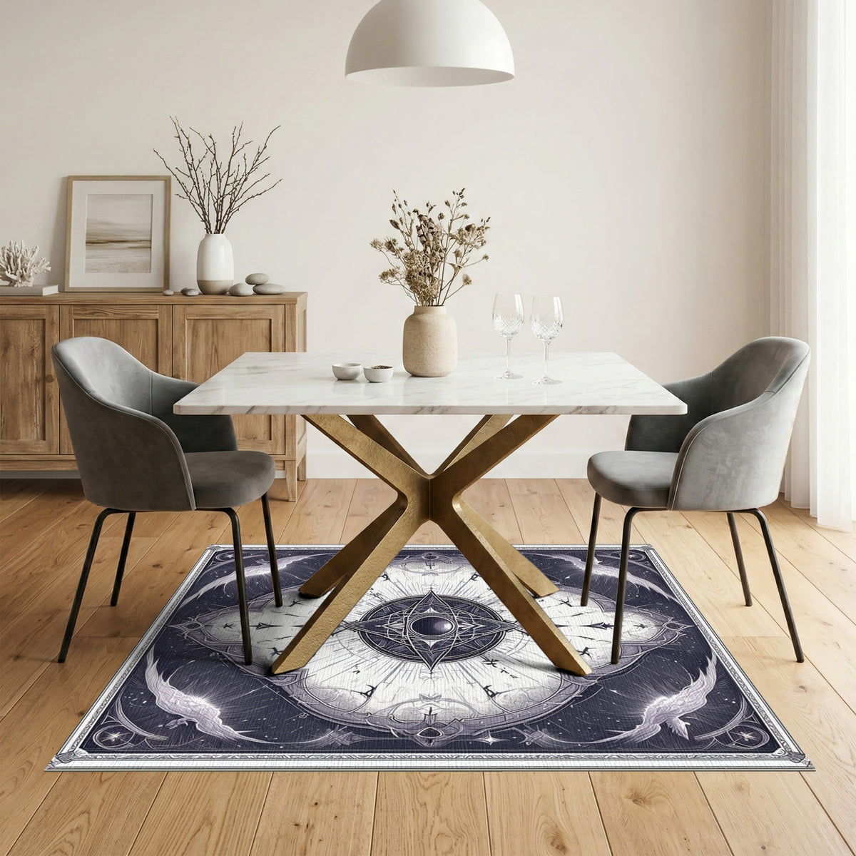 Geometric Modern Black and White Celestial Geometric Black White Area Rug