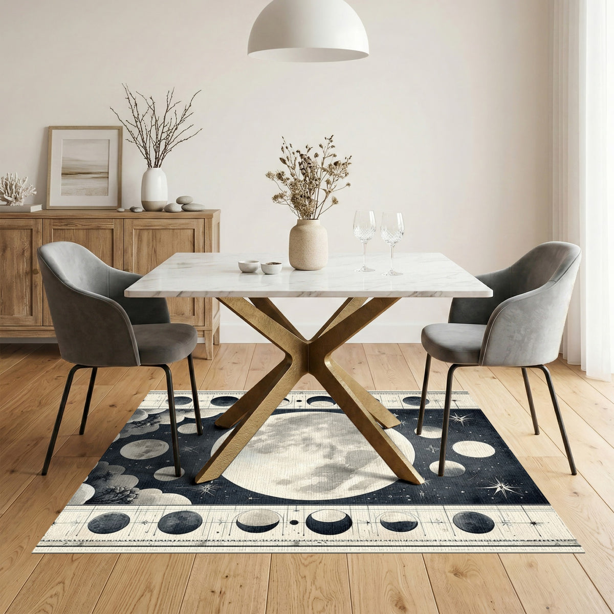 Celestial Moon Phases Washable Rug